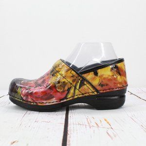 Dansko XP Black Multicolor Floral Patent Leather Work Casual Clogs Size US 8